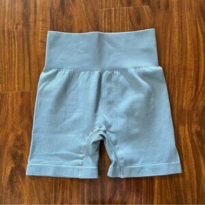 Amazon Ribbed Workout Bike Shorts Light Blue Womens size small